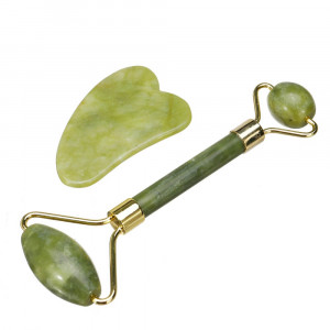 Массажер для лица JADE ROLLER из зеленого нефрита, Гуаша